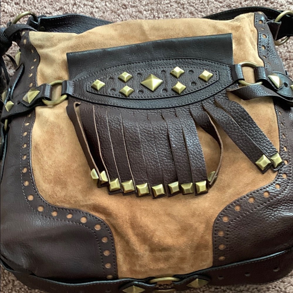 Michael Kors Brown and Tan Shoulder Bag with Fringe